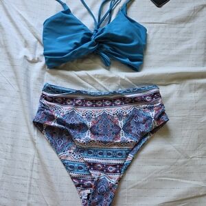 Zaful Blue and Multicolor Bikini Set